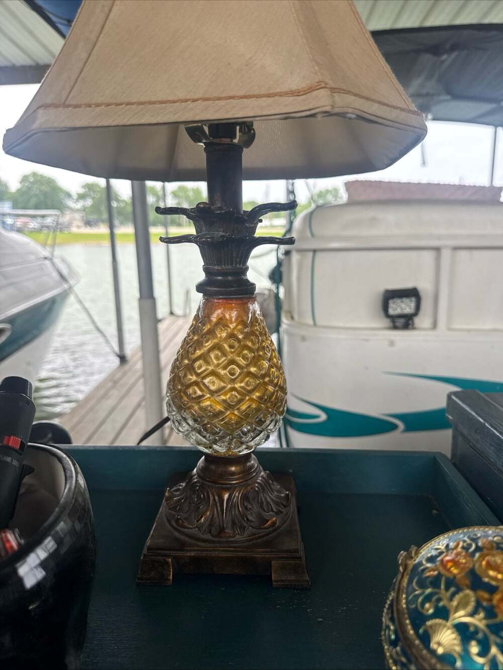 Classic Pineapple Textured Table Lamp With Bell Shade,